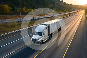 American long-nose semitruck on a highway