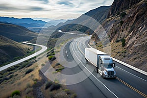 American long-nose semitruck on a highway