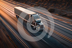 American long-nose semitruck on a highway