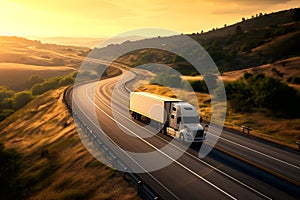 American long-nose semitruck on a highway