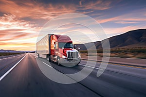 American long-nose semitruck on a highway