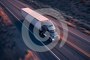 American long-nose semitruck on a highway