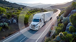 American long-nose semitruck on a highway