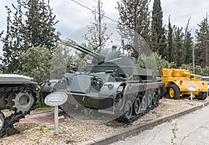 American M42 40mm Self-propelled Anti-Aircraft gun Duster is on the Memorial Site near the Armored Corps Museum in Latrun, Israel