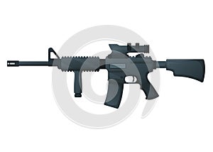 American m16 military rifle with aim, icon self defence automatic weapon concept cartoon vector illustration, isolated on white.