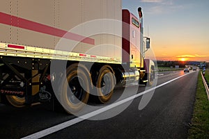 American Mack truck on the highway