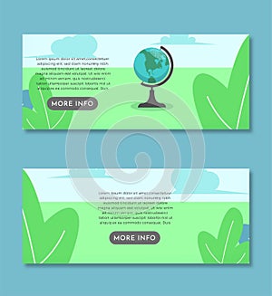 American Map Globe Flat Illustration Banner Set Design Template