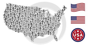 American Map Stylized Composition of Christian Cross