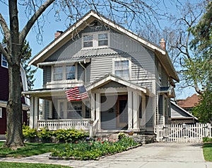 American Midwest House with Spring Flowers