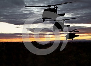 American Military Helicopters Night Flight