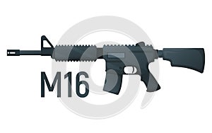 American military rifle, icon self defence automatic weapon concept cartoon vector illustration, isolated on white. Shooting gun