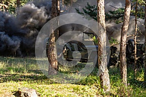 American military vehicles willys on the battlefield.