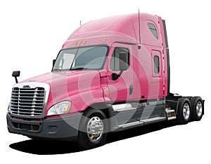 American modern Freightliner Cascadia tractor with pink cab.