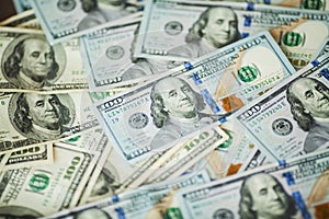 American money background texture bills of 100 american dollars