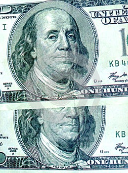 American money, banknotes in denominations of one hundred dollars