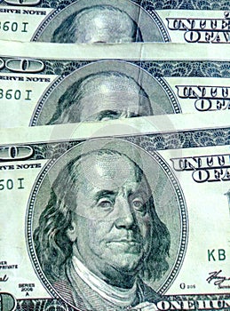 American money, banknotes in denominations of one hundred dollars
