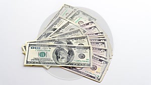 American money dollars banknotes bills on white background