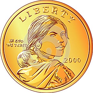 Vector American Sacagawea dollar gold coin photo