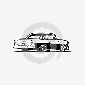 American Muscle Car Hot Rod Monochrome Vector Art Silhouette Rear View