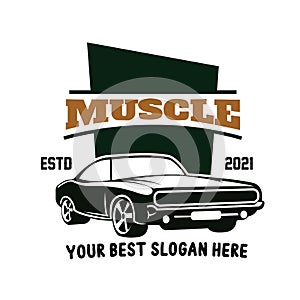 American Muscle Car Logo Vector.Vintage design, old style or classic car garage, shop, car restoration repair and racing, retro