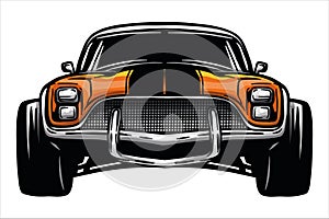 American muscle car silhouette vector illustration, front view