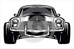 American muscle car silhouette vector illustration, front view - Out line