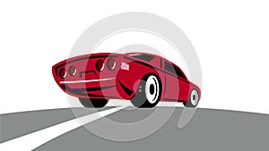 American Muscle Car Speeding Retro 2D Animation