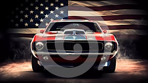 American Muscle Car with USA Flag