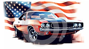 American Muscle Car with USA Flag