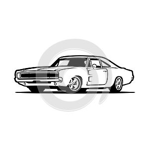 American muscle car vector image illustration. Isolated on white background. Monochrome illustration
