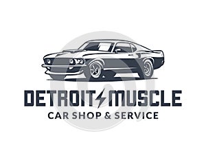 American muscle car vector logo isolated on white background.