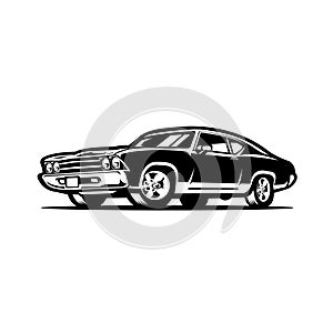 American muscle car vector, monochrome american muscle car in white background isolated