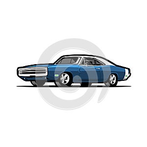 American muscle car vector, monochrome american muscle car in white background isolated