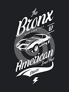 American muscle car vector tee-shirt logo isolated on dark background