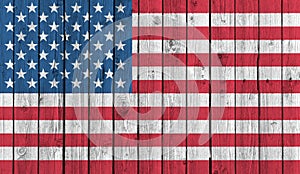 American national flag on old wood background