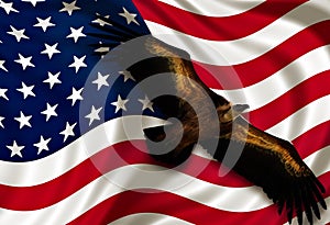 American National Flag waving. USA National symbol. Eagle flight. Independence Day