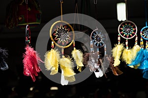 American native red, yellow, brown and blue dreamcatchers