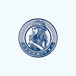 American Native Woman Circle Badges Logo Design Vector Illustration Template Idea