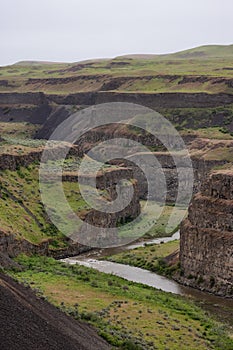 American Nature Landscape during cloudy day. Palouse Falls State Park