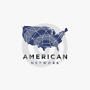 American Network logo with united states map and network lick connection vector on white background