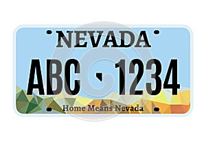 American Nevada car license plate vector registration. Car licence vehicle nevada state numberplate design