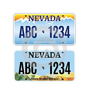 American Nevada car license plate vector registration. Car licence vehicle nevada state numberplate design