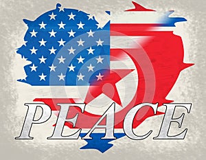 American North Korea Peace Unity Flag 3d Illustration