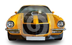 American old Muscle Car. Front view. White background