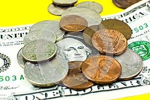 American one dollar and cents..Inflation rate. Economic crisis. ÃÂ¡urrency devaluation. Business concept. Close up, soft focus