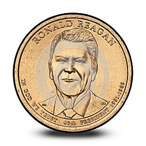 American one dollar coin with Ronald Reagan