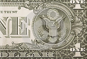 American one dollars bill, 100 bucks, one  US dollar bank note. portrait of George Washington on the largest dollar bank note in t