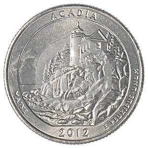 American one quarter coin - acadia national park