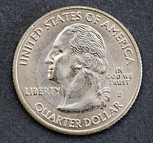 American one quarter coin isolated background. George washington