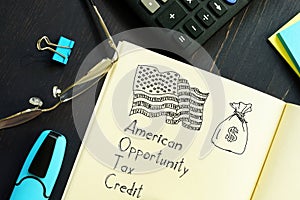 American opportunity tax credit AOTC is shown on the business photo using the text